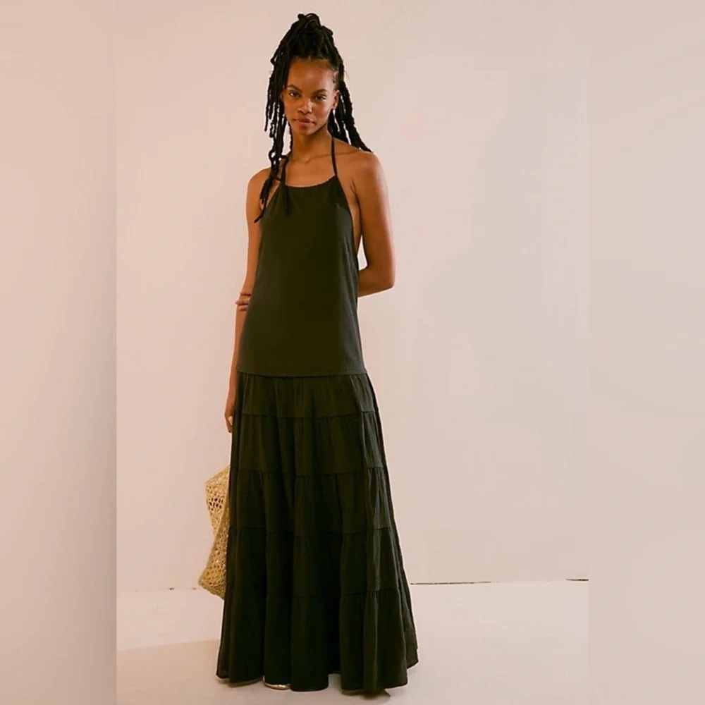 NWT Free People Somewhere Sunny Maxi Dress Drop Waist Open Back Size XS